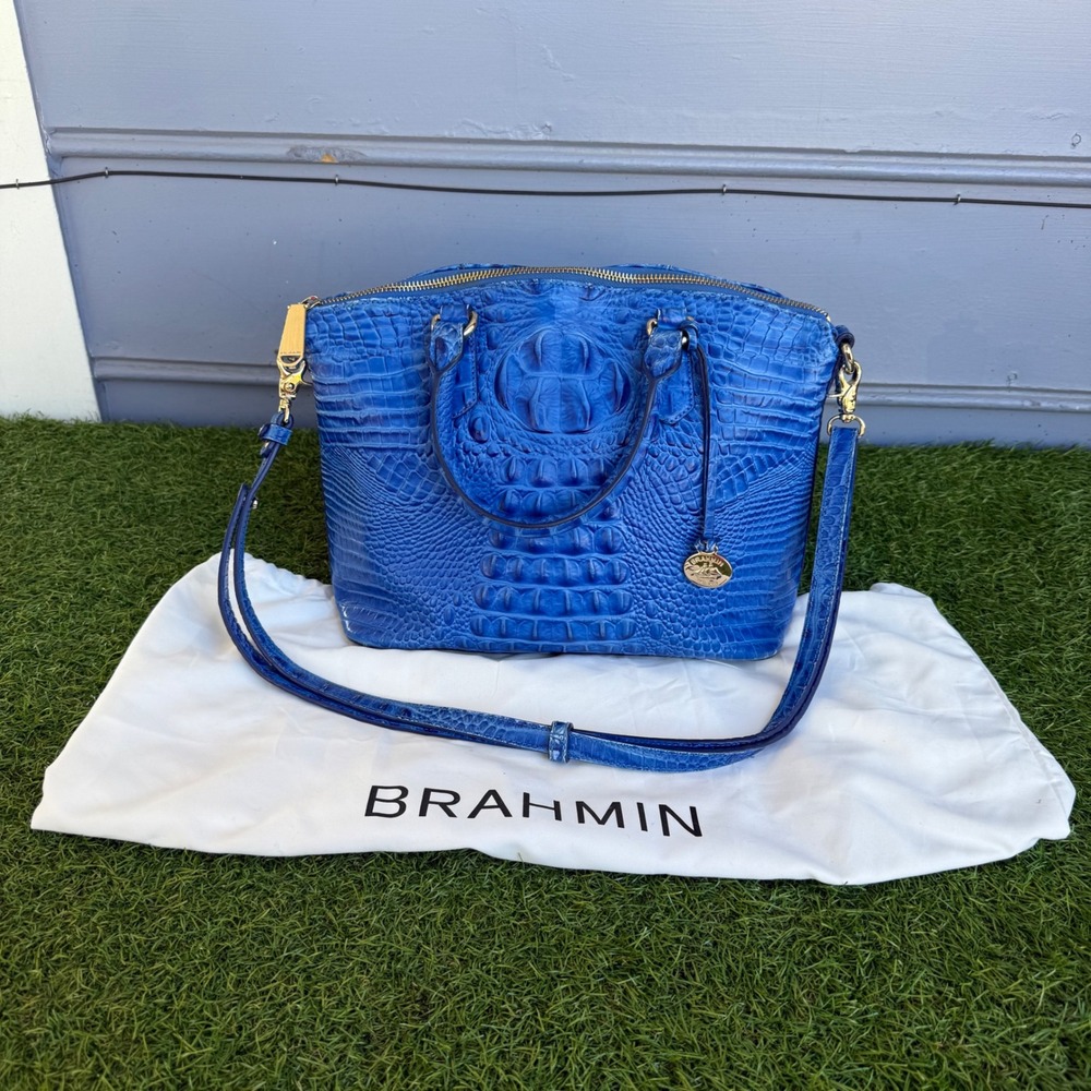Brahmin Duxbury Satchel Electric Blue Melbourne Croc Embossed Leather Bag